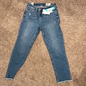 Cosmic Blue Love Adrianne Boyfriend Distressed Crop Jeans
